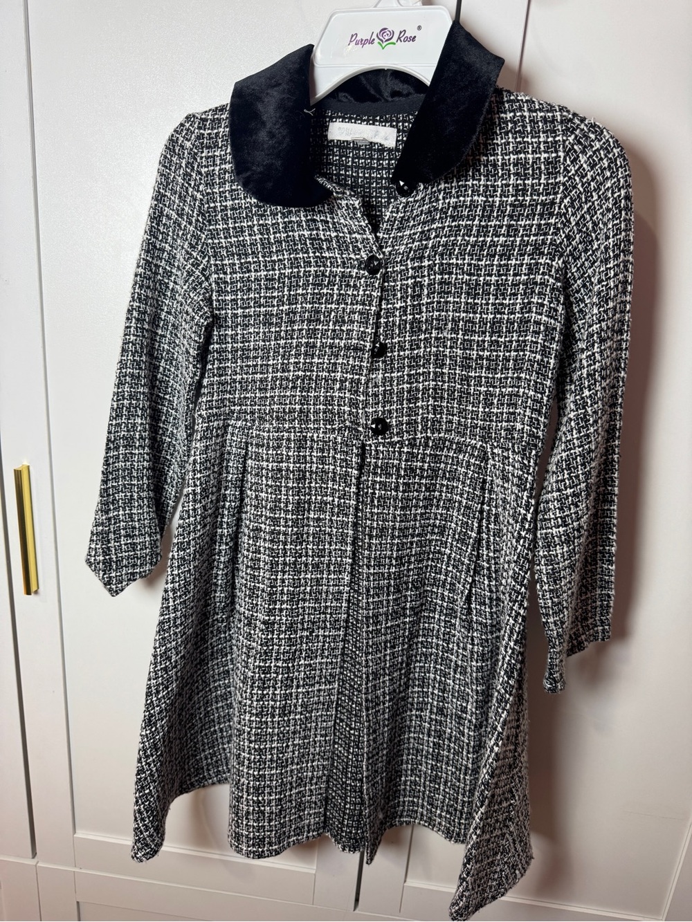 Nannette Black and White Tweed Dress with Velvet Collar